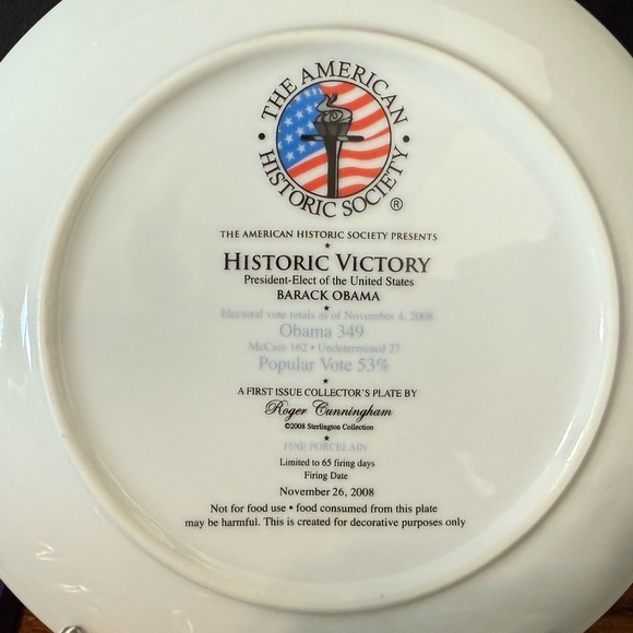 THE AMERICAN HISTORIC SOCIETY Collectable Plate President Obama - Picture 7 of 7